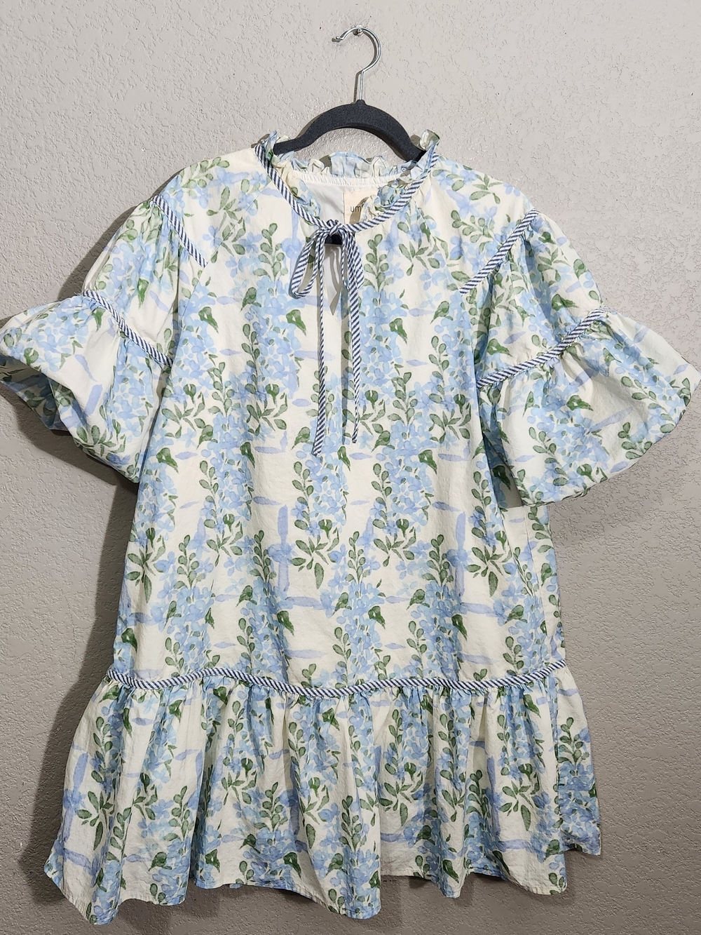 Umgee Light Blue Floral Midi Dress with Green Leaf Print - Picture 1 of 10